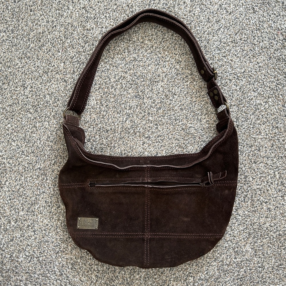 RARE Y2K Diesel Brown Suede “Hobo” Style Shoulder Bag - Picture 2 of 5